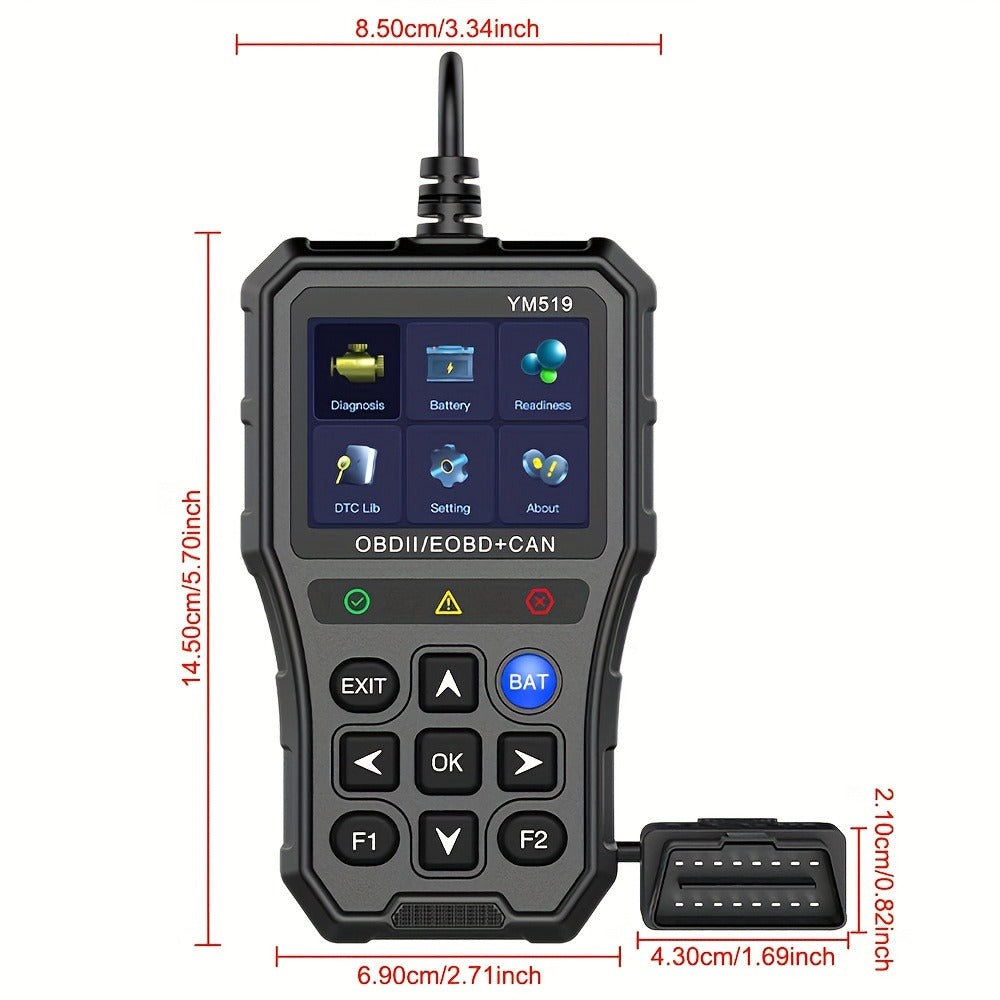 YM519 OBD2 Scanner with Color Screen, 13-Language Label, Battery Voltage and Live Data Icons