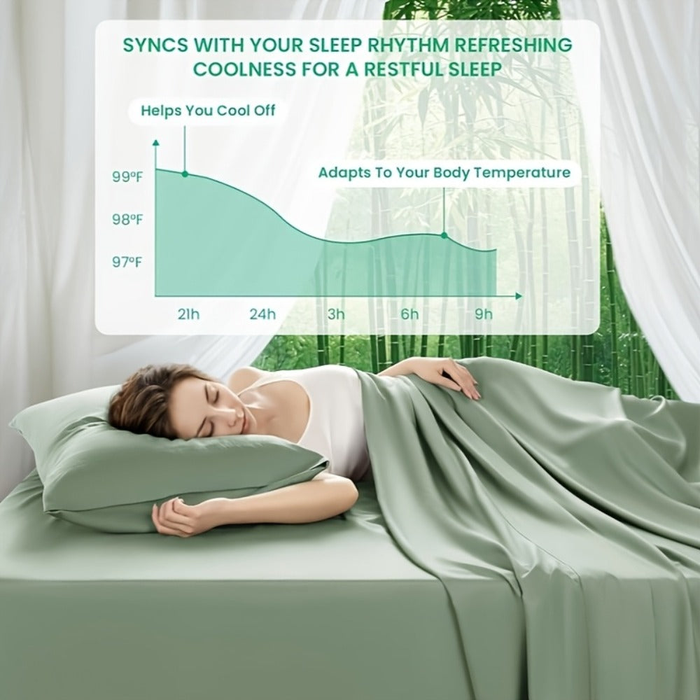 Bed Sheet Set 4-Piece 2200TC Bamboo Blend with Four Bed Sizes and Eleven Solid Color Options