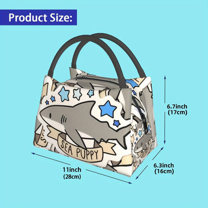 Cooler Bag with Grey Shark Pattern – Portable Reusable Insulated Lunch Bag for Camping, Picnic, Beach, Office, Home & Outdoor Use