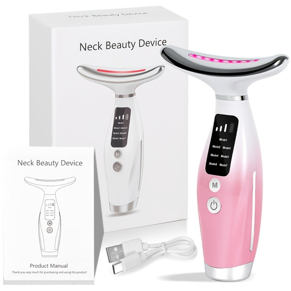 Face Neck Massager Rechargeable Beauty Device - 7 Massage Modes Electric Facial Lifting Tool for Women - Neck Massager Gift for Mom