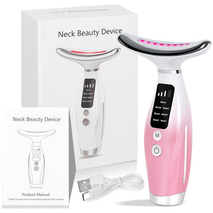 Face Neck Massager Rechargeable Beauty Device - 7 Massage Modes Electric Facial Lifting Tool for Women - Neck Massager Gift for Mom