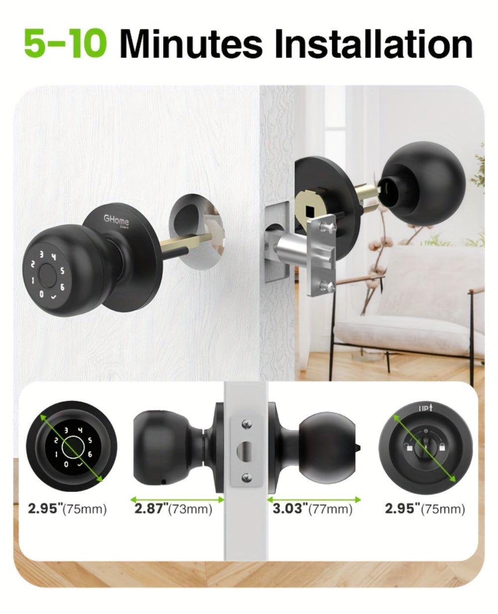 Smart Door Lock GHome K10 K10 PRO K20 and KD03 PRO Knob Models with Three or Four Access Methods