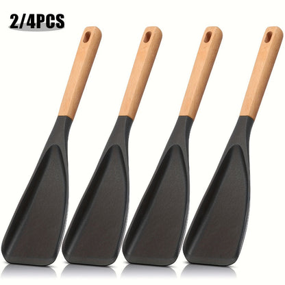 Silicone Kitchen Utensil Set 2/4 Pcs, 12-Inch Wood Handle Cooking Tools with Stay-Cool Grip for Frying