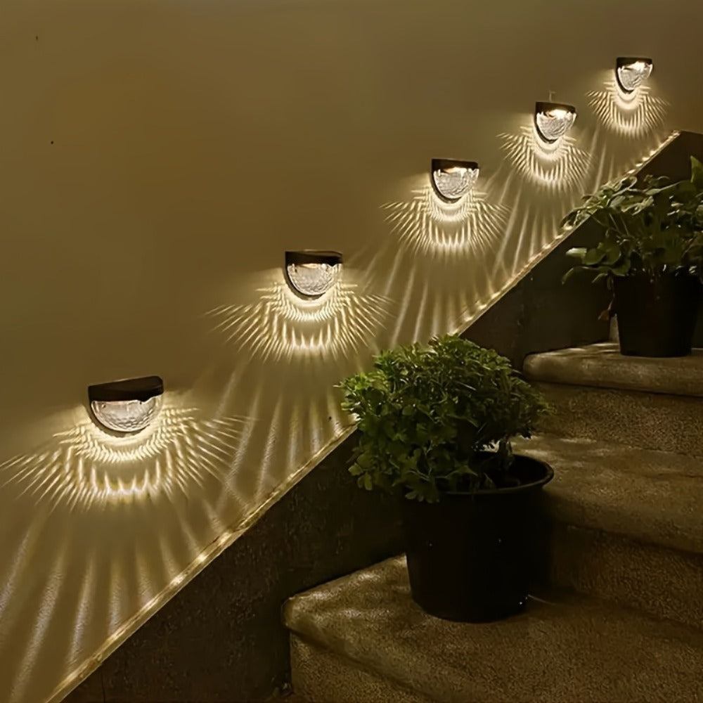 Six-Piece Solar Wall Light Set with Fan-Beam Pattern, 9 x 6.5 x 5cm Black Shells and Two Light Colors
