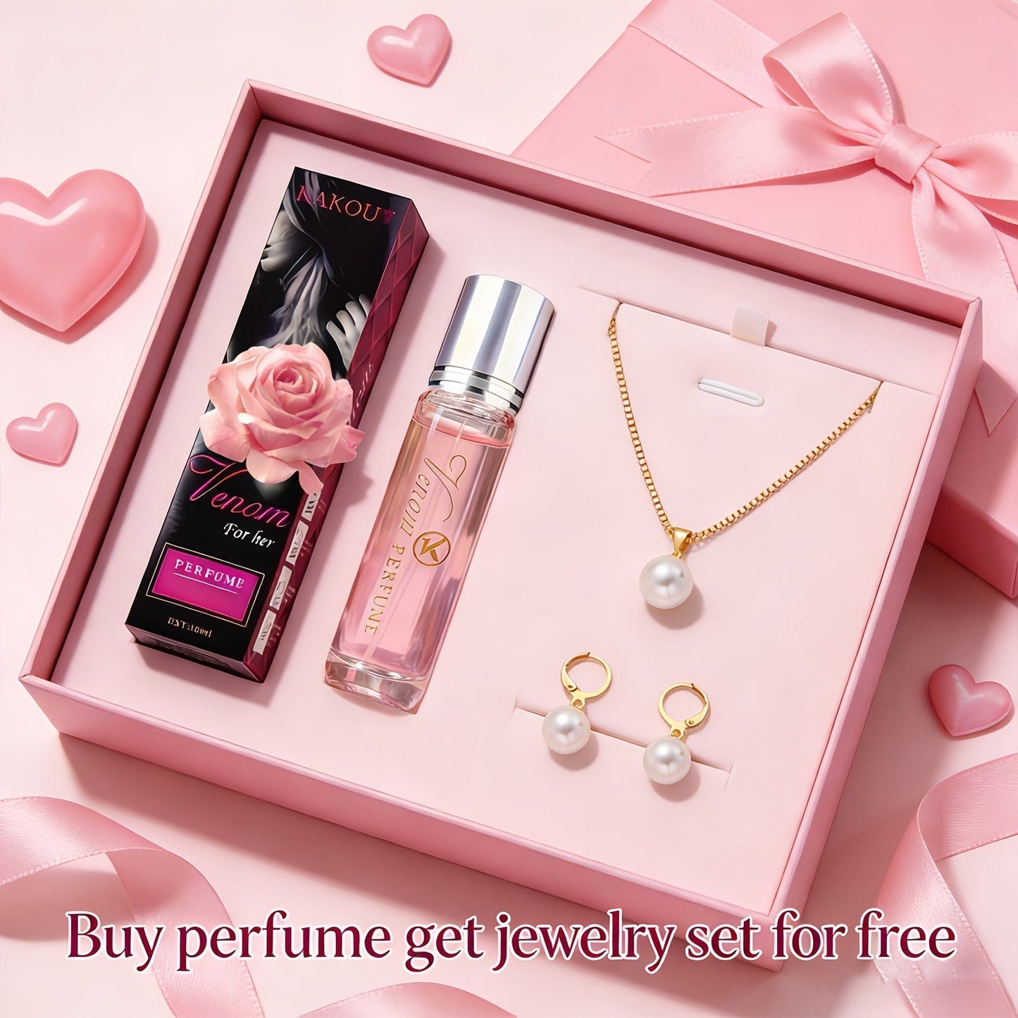 Pheromone Perfume & Jewelry Gift Set for Women 6-8 Hours - 2 Piece Fragrance Accessory Bundle for Bath Time, Home Spa and Personal Care