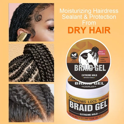 Extreme Hold Braid Gel & Edge Control Hair Wax Pomade – Anti-Frizz, Moisturizing, Long-Lasting for Braids, Locs, Twists & Sleek Styles