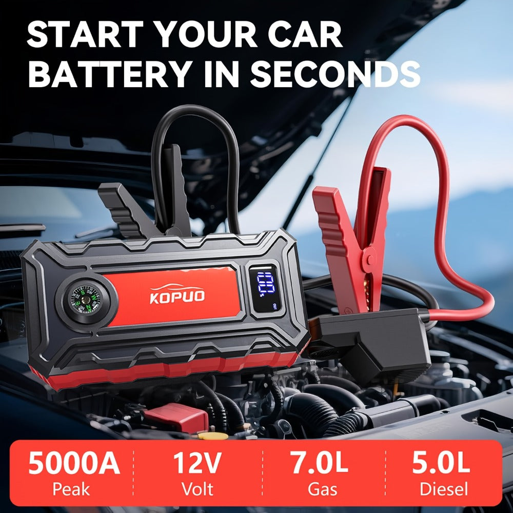 Red or Green Jump Starter with Digital Battery Display and Smart-Clip or Straight-Clip Cable Options