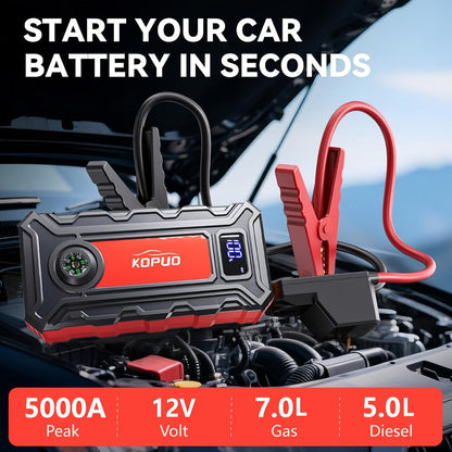 Red or Green Jump Starter with Digital Battery Display and Smart-Clip or Straight-Clip Cable Options