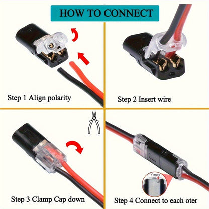 Two-Pin Quick-Connect LED Wire Terminal Set in 12- or 72-Piece Options for Low-Voltage Wiring