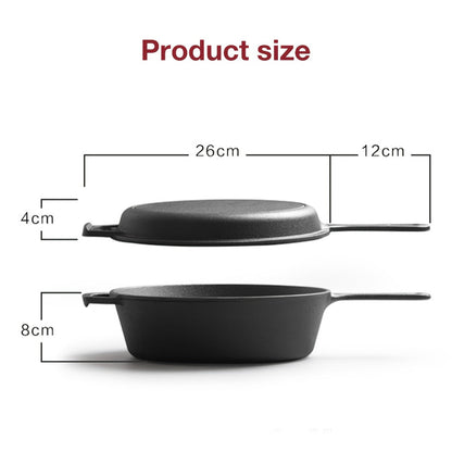 2-in-1 Cast Iron Dutch Oven with 26cm Deep Pot and Long-Handle Skillet Lid for Stovetop, Oven or Campfire