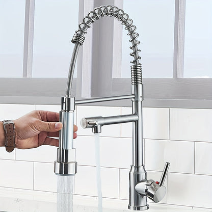 Kitchen Faucet with Pull Down Sprayer Single Handle Single Hole High Arc Spring Commercial Sink Faucet – 360° Swivel Splash-Proof Nozzle