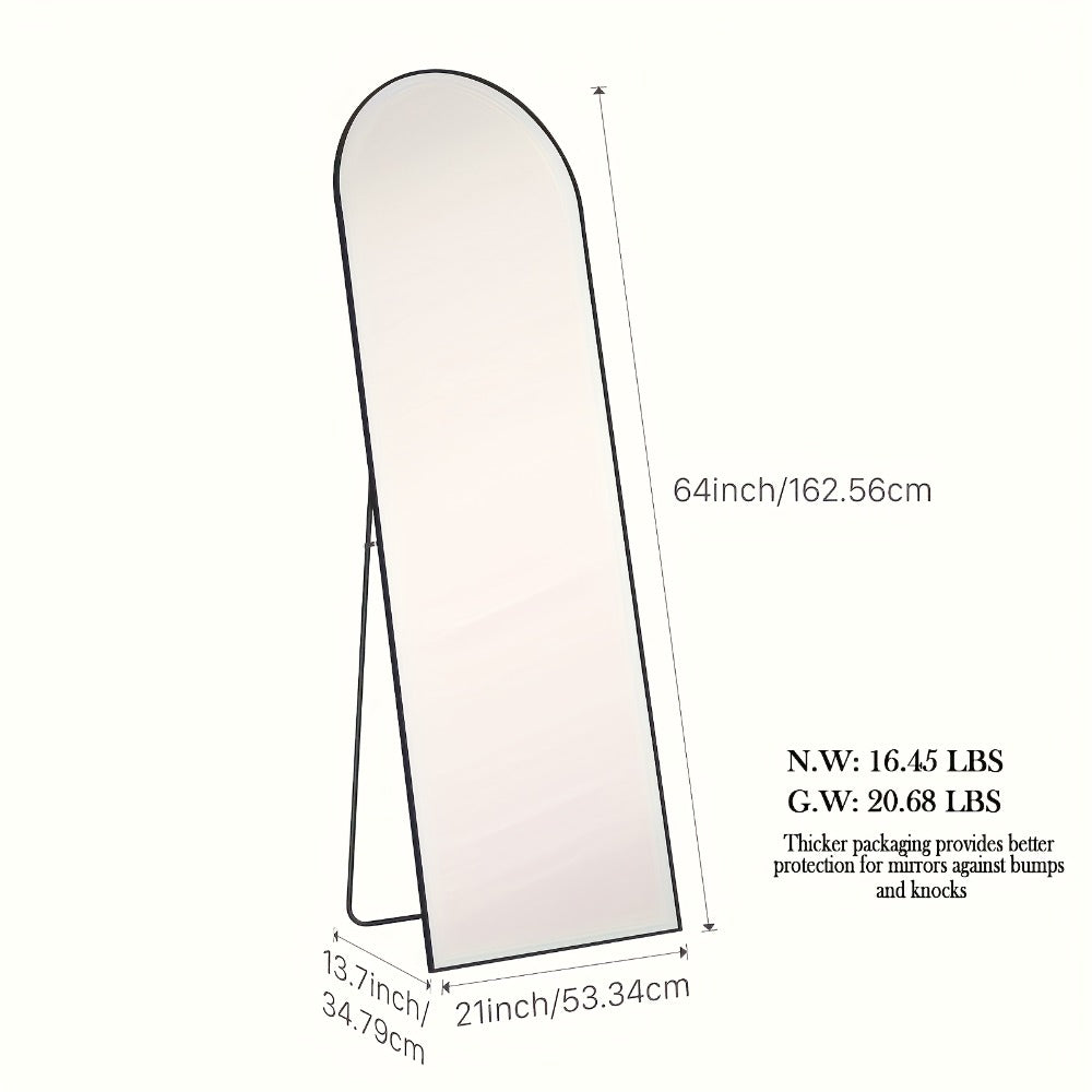 Full-Length Floor Mirror in 59 × 16 or 64 × 21 Inch Arched and Rectangular Black or Gold Frame Options