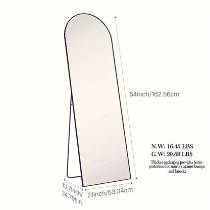 Full-Length Floor Mirror in 59 × 16 or 64 × 21 Inch Arched and Rectangular Black or Gold Frame Options