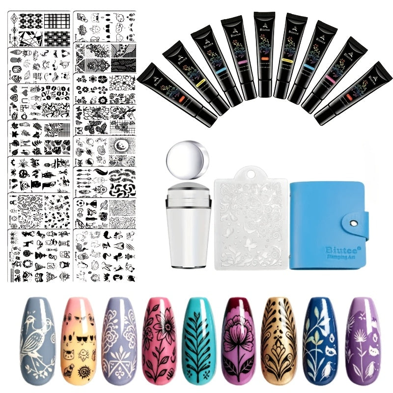 Nail Stamping Plates Set with Stamper & Scraper – Stainless Steel Nail Art Stamp Kit for Beginners & Pros