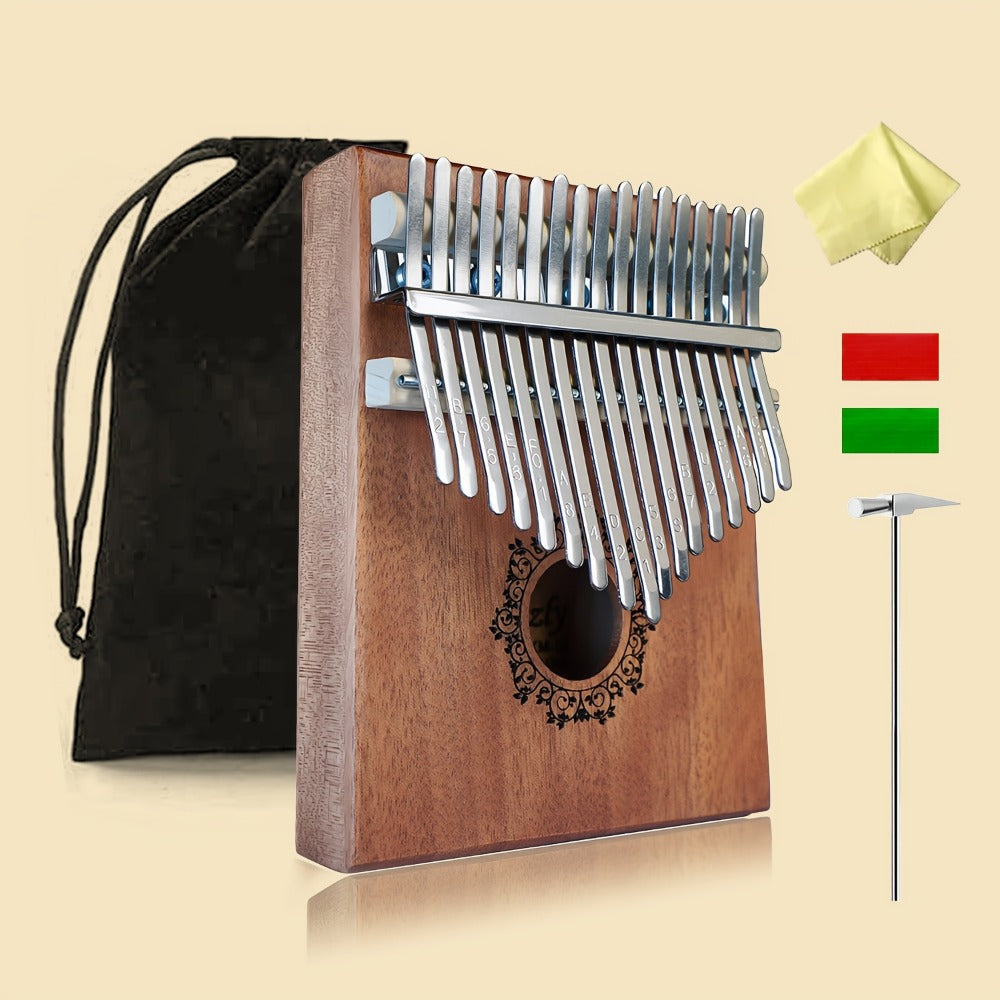 17-Key Vintage Kalimba Thumb Piano with Learning Guide and Tuning Hammer detail image - detail view 3