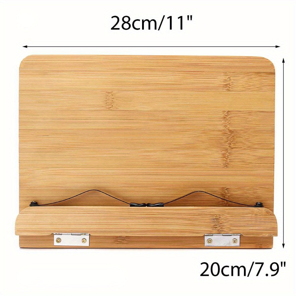 Bamboo Book Stand Adjustable Foldable Portable Reading Stand with Page Clips for Cookbook Tablet E-Reader Textbook Sheet Music Desk Holder