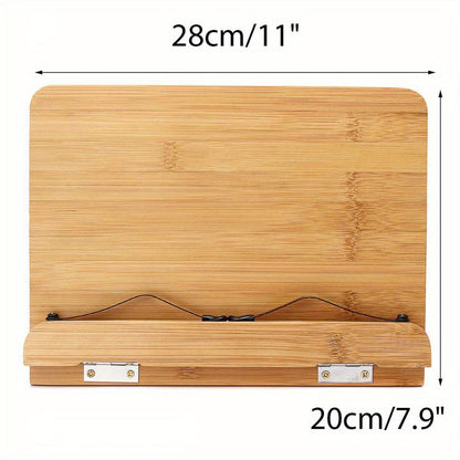Bamboo Book Stand Adjustable Foldable Portable Reading Stand with Page Clips for Cookbook Tablet E-Reader Textbook Sheet Music Desk Holder