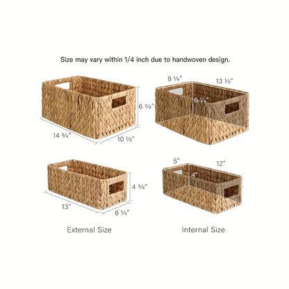 Storage Baskets, Seagrass and Water Hyacinth with Built-In Handles in Six Style Options with Material, Size and Pack Options for Shelf