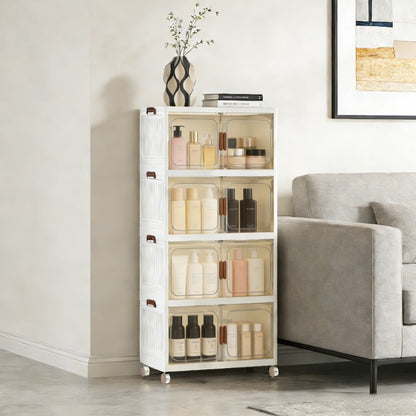 Foldable Storage Cabinet with Door, Multi-Layer Stackable Storage Box for Shoes, Clothes & Books