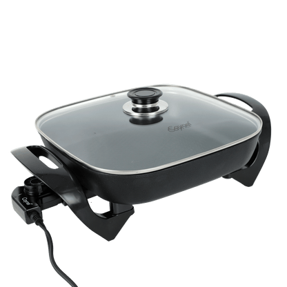 Electric Skillet 12x12 Inch Nonstick Ceramic with Glass Lid 1400W Adjustable Temperature up to 420°F