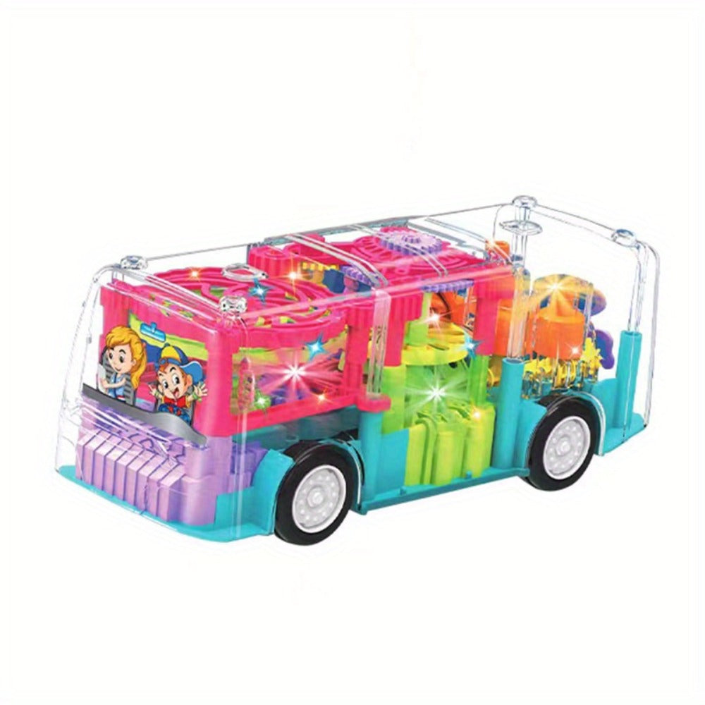LED Light Up Transparent School Bus Toy with Colorful Flashing Lights, Toddler Toy for Boys & Girls Ages 2+