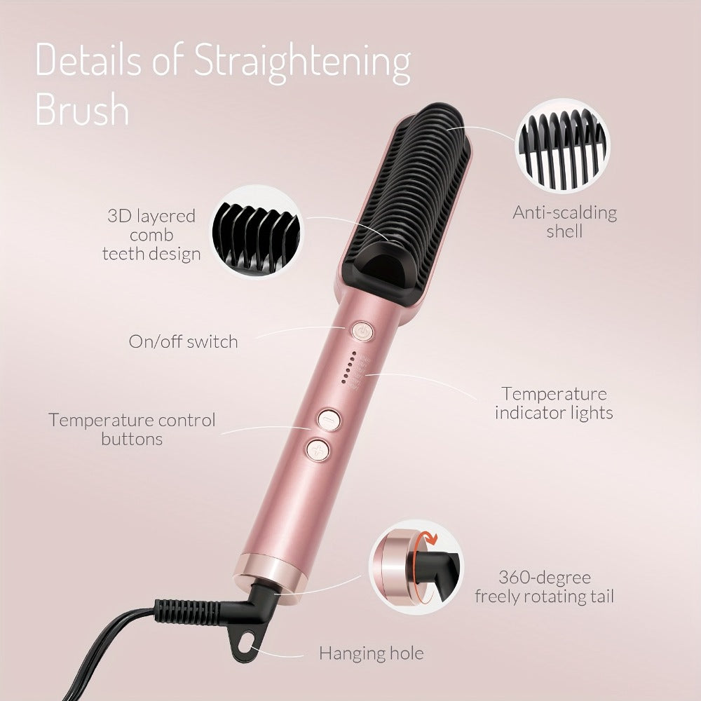 Hair Straightener & Curling Iron Set for Women, Flat Iron Straightening Brush, Anti-Scald, Precise Temperature Control