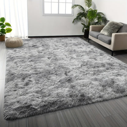 Shaggy Plush Area Rug – Soft Fluffy Carpet for Living Room, Bedroom & Sofa | Non-Slip Machine Washable Tie-Dye & Solid Color Long Pile Rug |