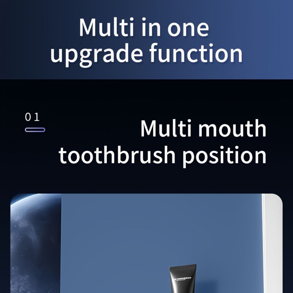 Five-Slot Wall-Mounted Toothbrush Holder with Two Cups, Toothpaste Dispenser and Digital Display