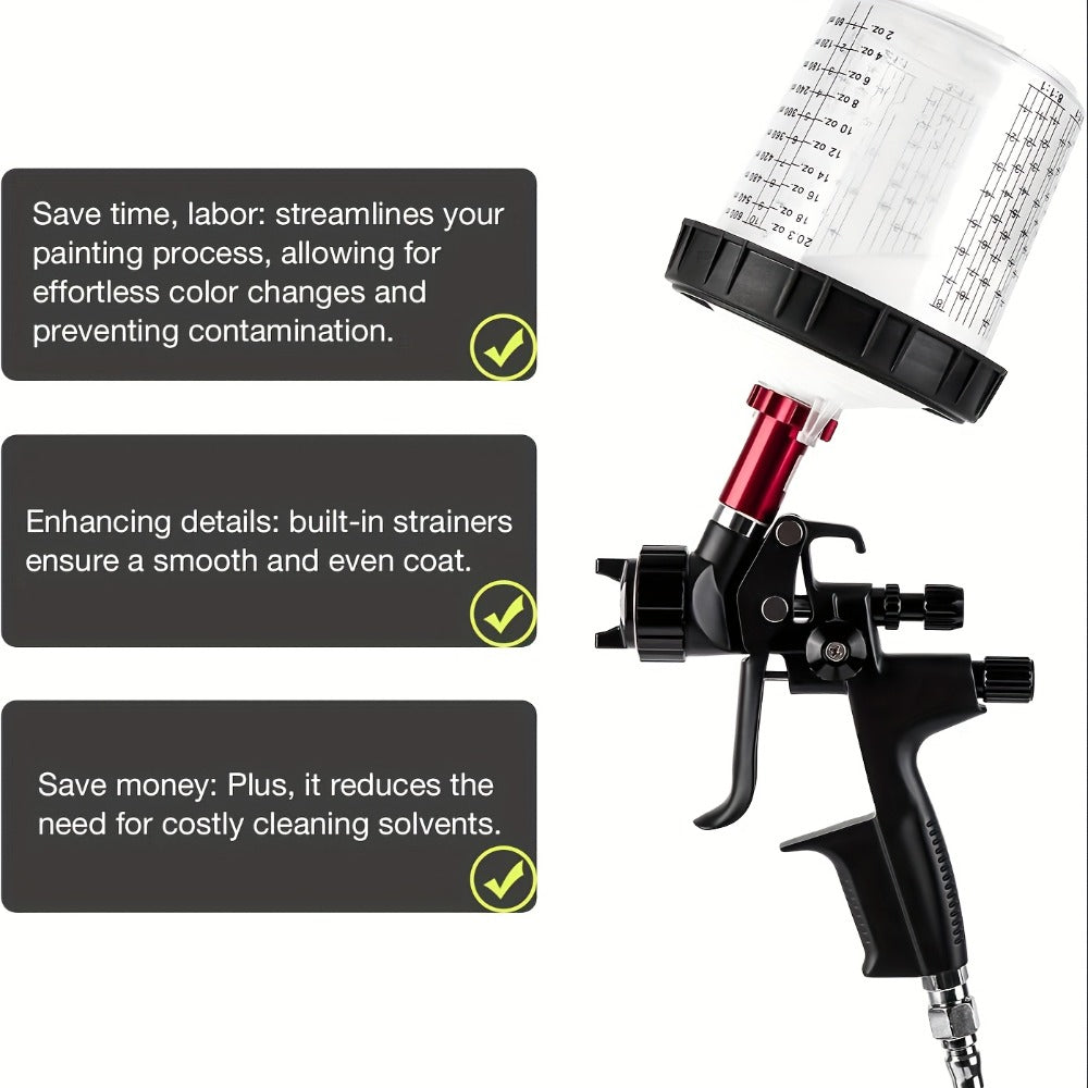 Disposable Paint Spray Gun Cup Liner & Lid System 50-Pack – Includes 50 Cup Liners, 50 Lids, Hard Cup with Retainer Ring