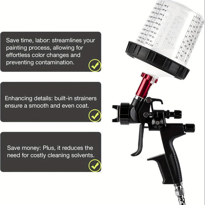 Disposable Paint Spray Gun Cup Liner & Lid System 50-Pack – Includes 50 Cup Liners, 50 Lids, Hard Cup with Retainer Ring