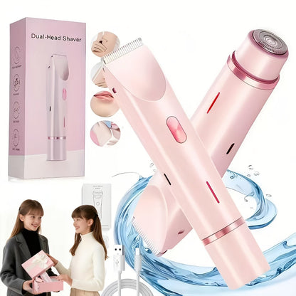 Bikini Trimmer for Women 2-in-1 Dual Head Electric Shaver - Wet Dry Body Hair Remover for Bikini Area Underarms Legs Arms Face