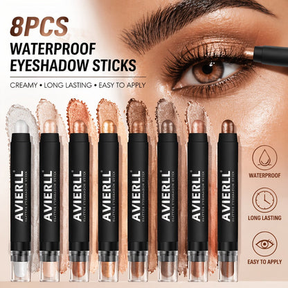 Waterproof Eyeshadow Stick Set 8 Piece, Shimmer, Pearlescent & Matte Eye Shadow Pencils, Creamy Blendable Formula