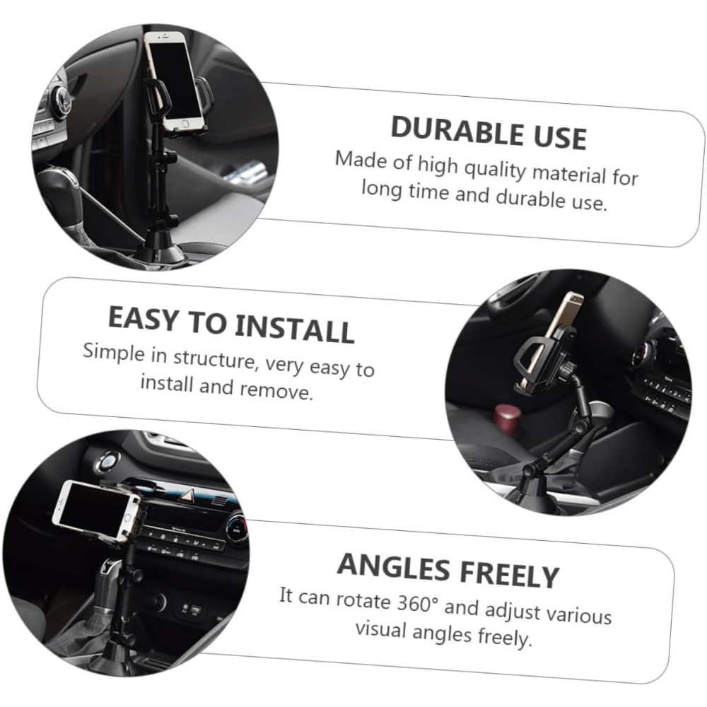 Cup-Holder Phone Mount with 360-Degree Adjustable Arm, Black Cradle and 8.7 cm Base Diameter