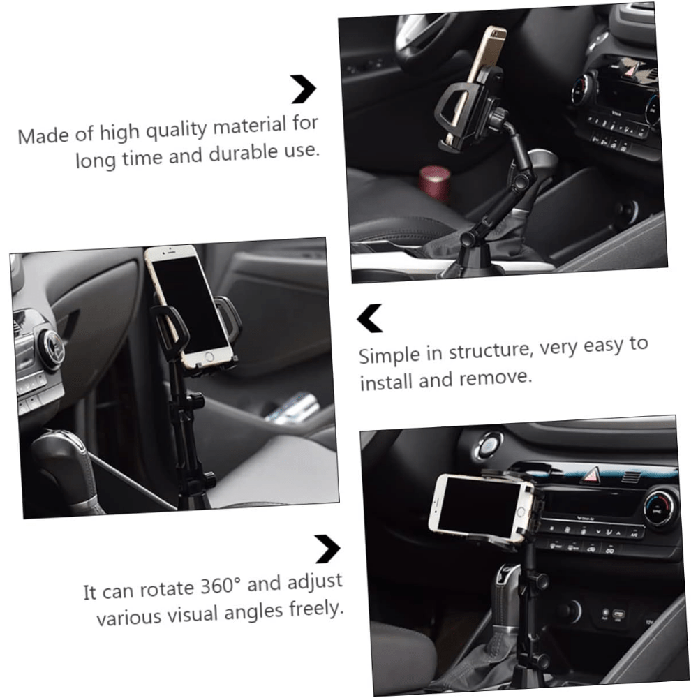 Cup-Holder Phone Mount with 360-Degree Adjustable Arm, Black Cradle and 8.7 cm Base Diameter