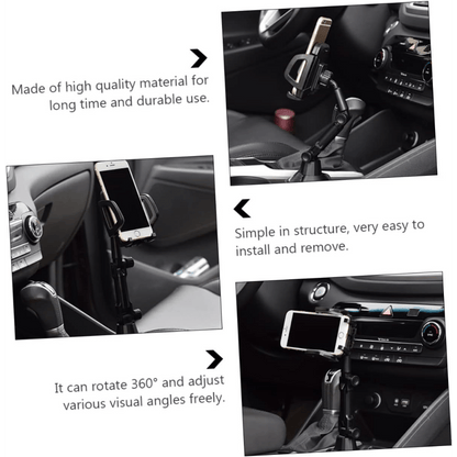 Cup-Holder Phone Mount with 360-Degree Adjustable Arm, Black Cradle and 8.7 cm Base Diameter