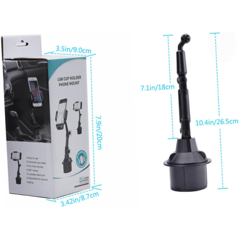 Cup-Holder Phone Mount with 360-Degree Adjustable Arm, Black Cradle and 8.7 cm Base Diameter