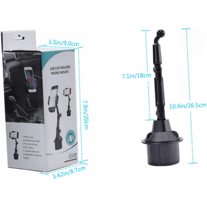 Cup-Holder Phone Mount with 360-Degree Adjustable Arm, Black Cradle and 8.7 cm Base Diameter