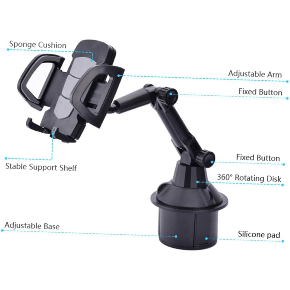 Cup-Holder Phone Mount with 360-Degree Adjustable Arm, Black Cradle and 8.7 cm Base Diameter