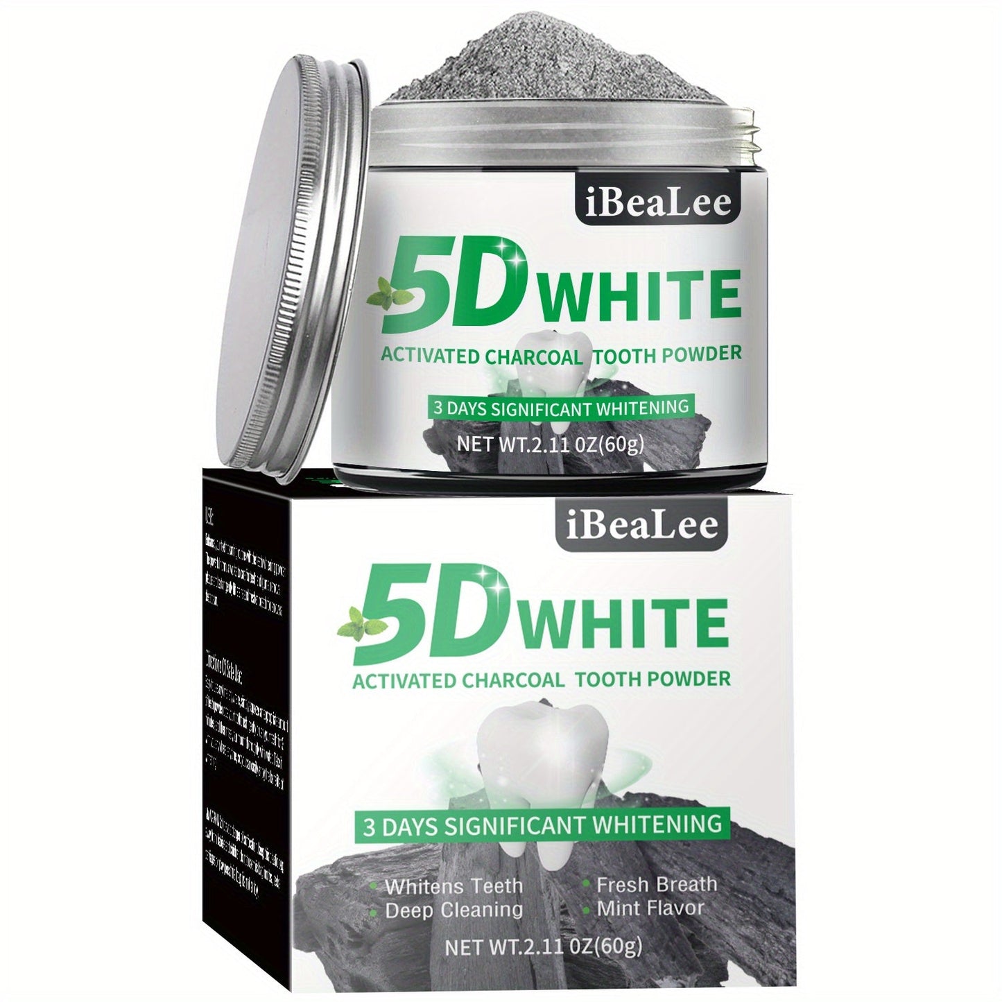 Activated Charcoal Teeth Whitening Powder 60g Natural Stain Remover for Coffee Tea Tobacco Deep Cleaning