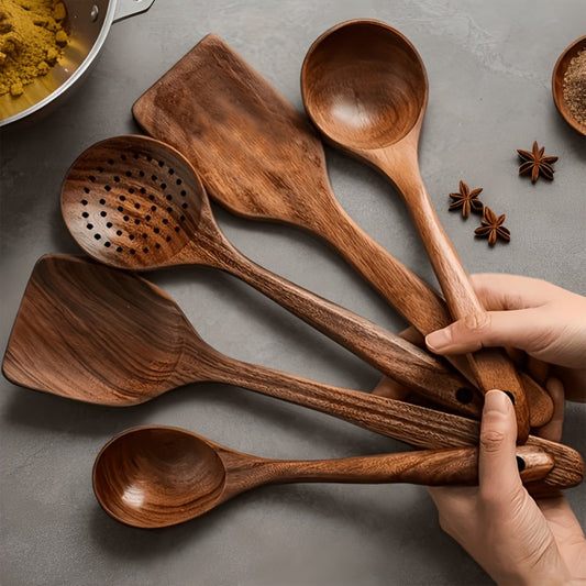 Wooden Kitchen Utensil Set with Five-, Six- or Ten-Piece Configurations and Optional Storage Box