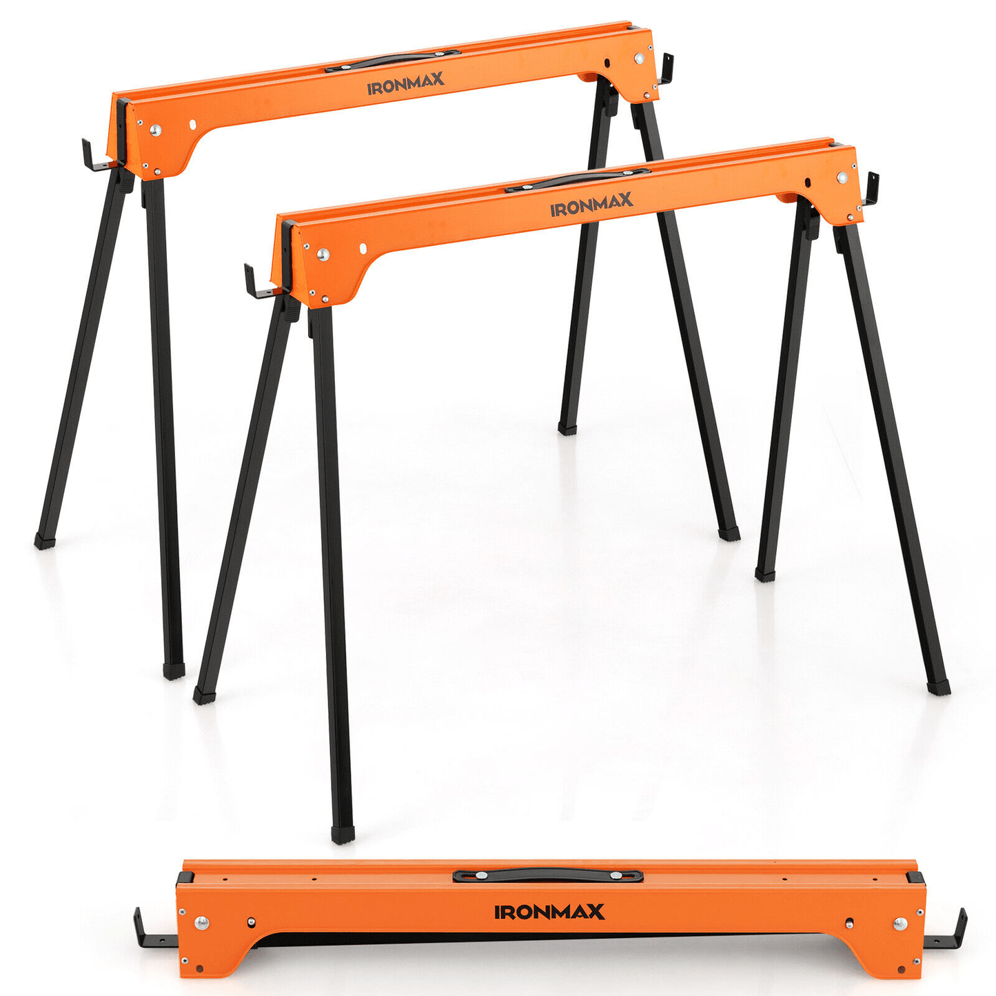 IRONMAX Folding Sawhorse 2 Pack Portable Collapsible Work Support Horses with Metal Frame Anti-Slip Pads