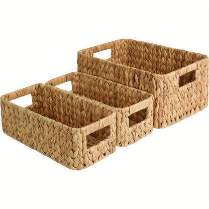 Storage Baskets, Seagrass and Water Hyacinth with Built-In Handles in Six Style Options with Material, Size and Pack Options for Shelf