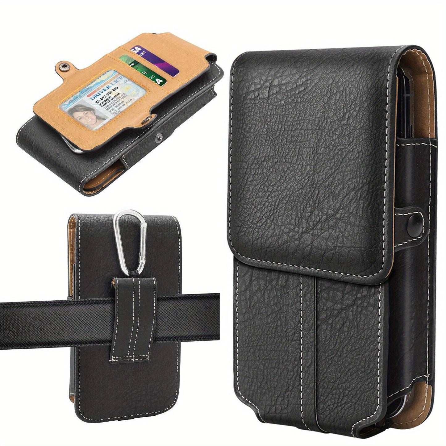 Phone Holster Belt Clip PU Leather Universal Waist Pouch 5.2–7.2 Inch – Vertical Carry Case with Metal Clip & Belt Loop for iPhone 16 15 14