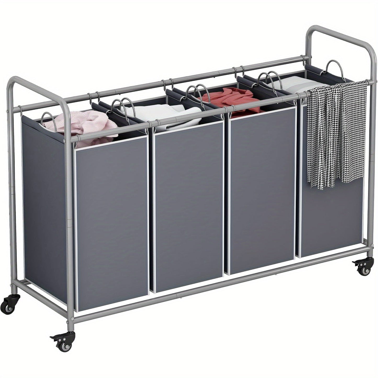 Rolling Laundry Sorter Hamper with Four Removable Fabric Bags, Caster Wheels and Four Color Configurations