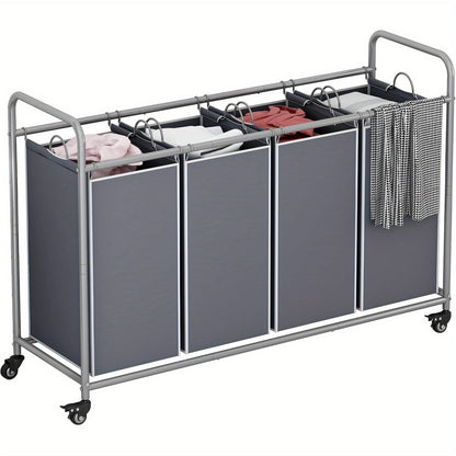 Rolling Laundry Sorter Hamper with Four Removable Fabric Bags, Caster Wheels and Four Color Configurations