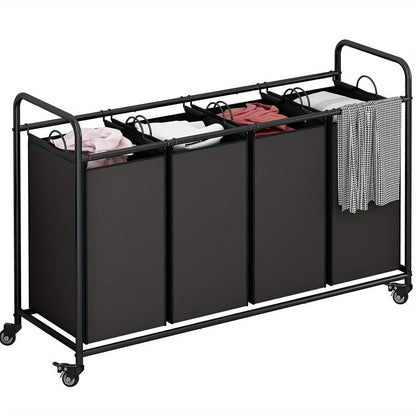 Rolling Laundry Sorter Hamper with Four Removable Fabric Bags, Caster Wheels and Four Color Configurations