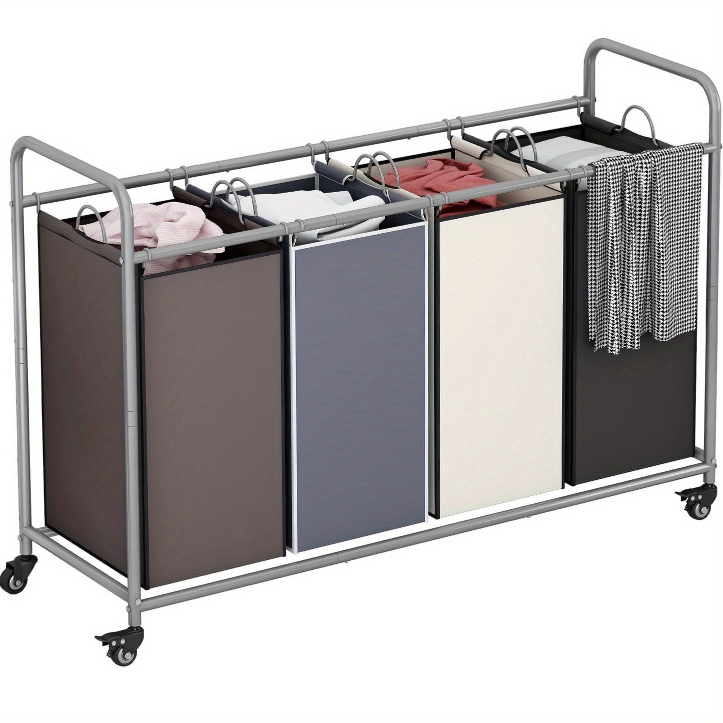 Rolling Laundry Sorter Hamper with Four Removable Fabric Bags, Caster Wheels and Four Color Configurations