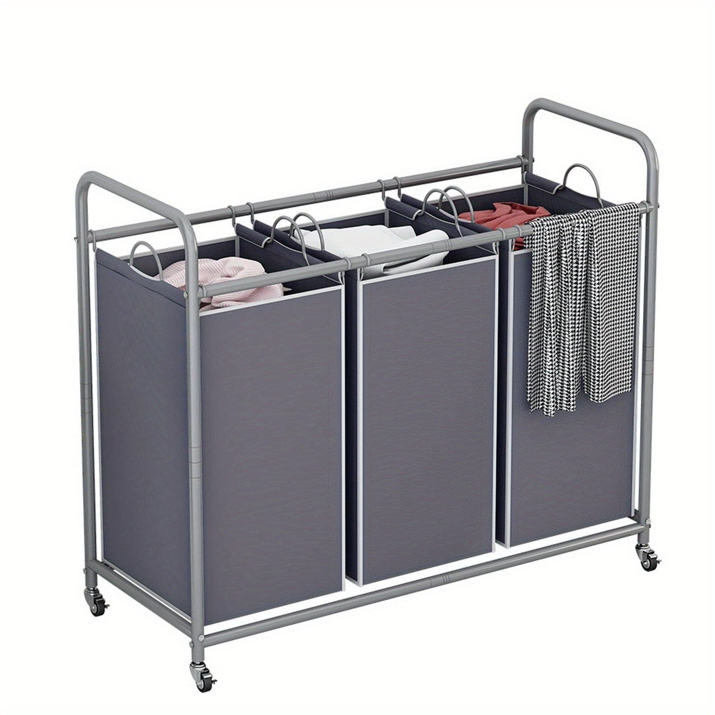 3-Bag Laundry Sorter Cart 63.4 Gallon, Rolling Hamper with Lockable Wheels & Removable Bags