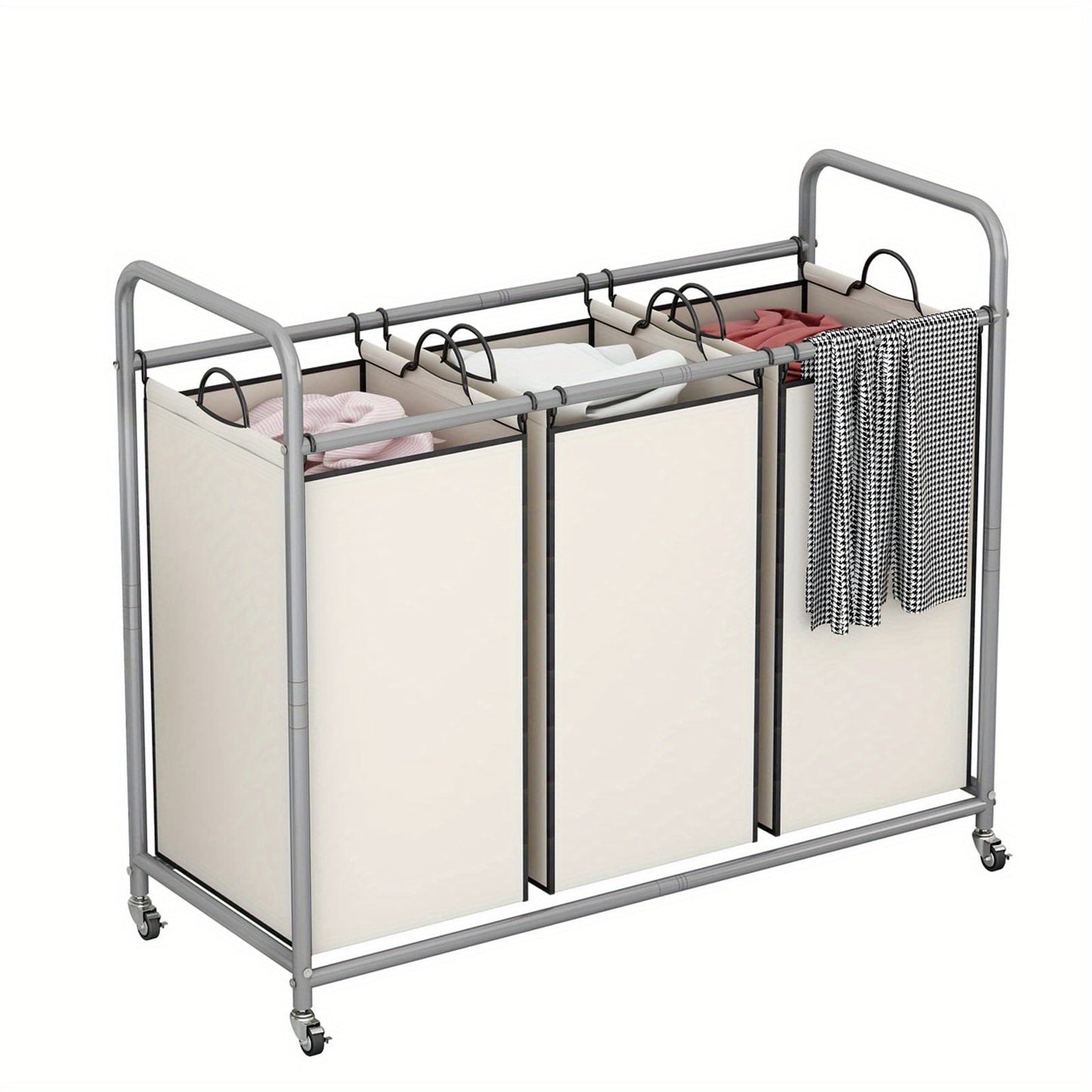3-Bag Laundry Sorter Cart 63.4 Gallon, Rolling Hamper with Lockable Wheels & Removable Bags