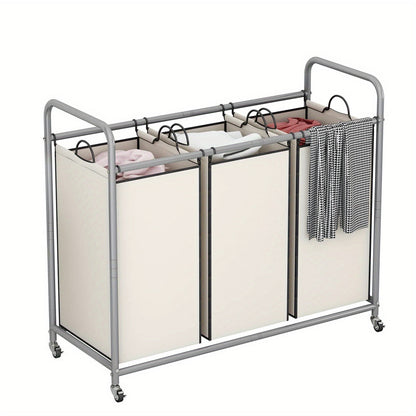 3-Bag Laundry Sorter Cart 63.4 Gallon, Rolling Hamper with Lockable Wheels & Removable Bags